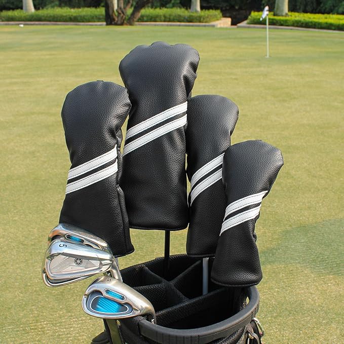 Golf Club Head Covers - 4pcs or 1pc Golf Accessories Club Covers Set for Woods and Driver Fairway Hybrids with Interchangeable Tags