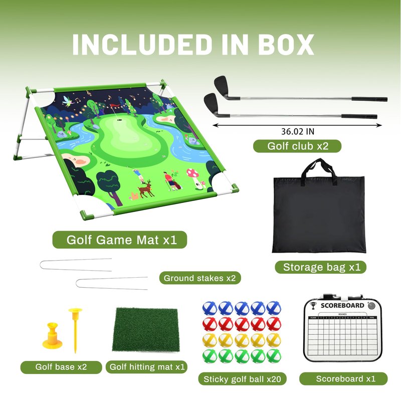Owine Golf Chipping Game with Hitting Mat, Double Sided Golf Game Mat Set with 20 Sticky Balls & More Accessories Kits Portable Golfs Training for Indoor and Outdoor, Friends, Family Great Gifts
