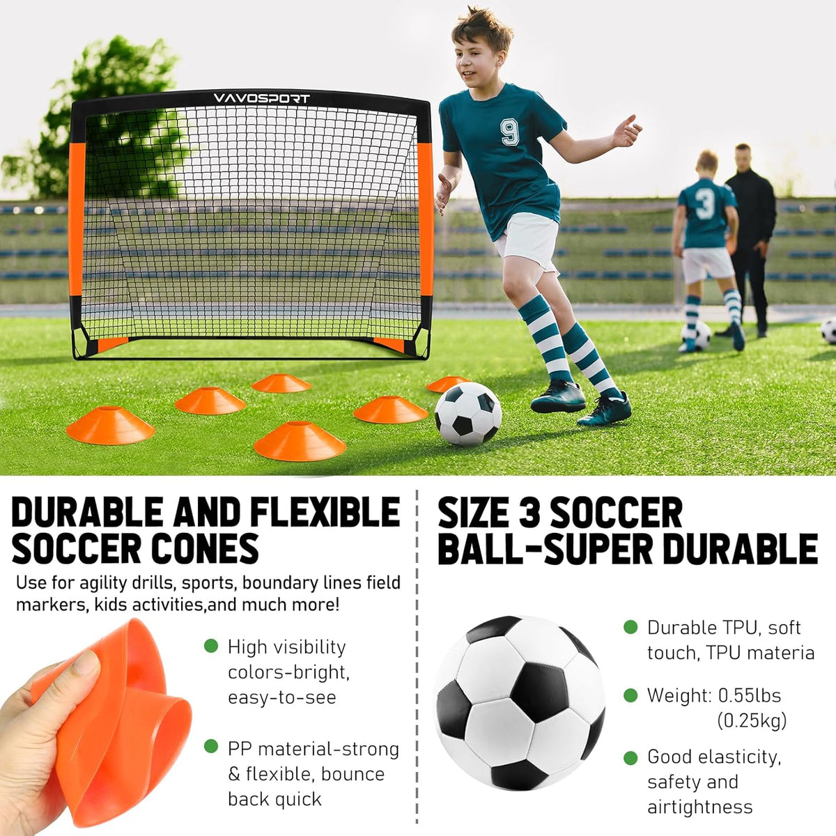 VAVOSPORT Kids Soccer Goals - Portable 4x3 & 6x4 Ft Mini Training Nets | Perfect Outdoor Games for Ages 3-14