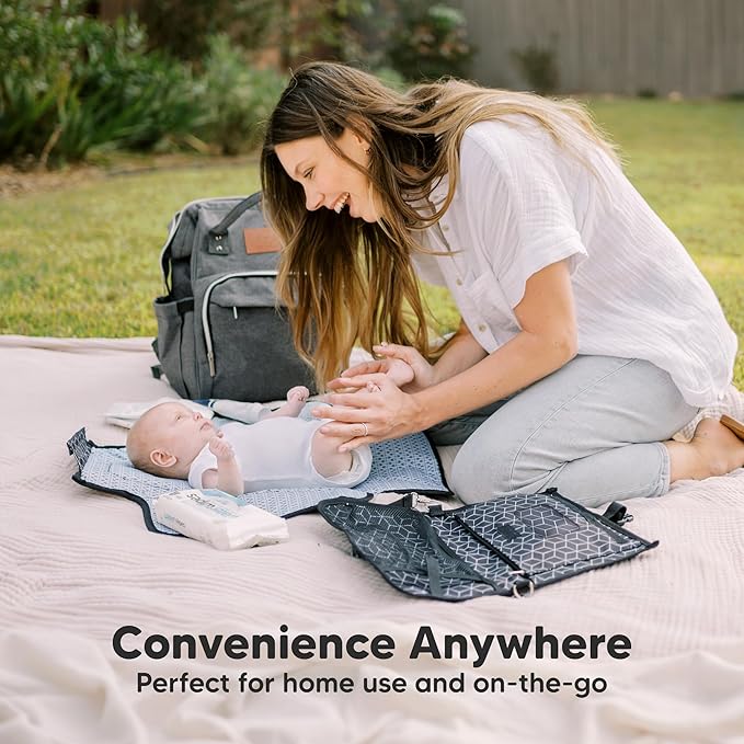 KeaBabies Portable Diaper Changing Pad - Large Waterproof Baby Changing Mat, Compact Travel Diaper Clutch, Functional Pockets Fit Newborn Essentials, Wipeable & Padded Baby Changer (Fox Vale)