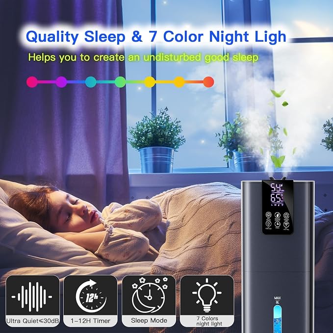 Smart Humidifiers Large Room Bedroom Home, 2.11Gal(8L) Quiet Top Fill Cool Mist Humidifier, Smart App & Remote Control, 3 Speed Humidifier with 360° Nozzle, Humidity Setting for Baby Office(Blue)