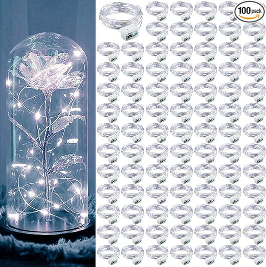 Aogist 100 Pack Fairy Lights 3 Modes 7ft 20 LED Waterproof,Battery Operated Silver Wire Firefly Starry Moon Mini String Lights for Mason Jars Christmas DIY Crafts Wedding Party Bedroom,Cool White