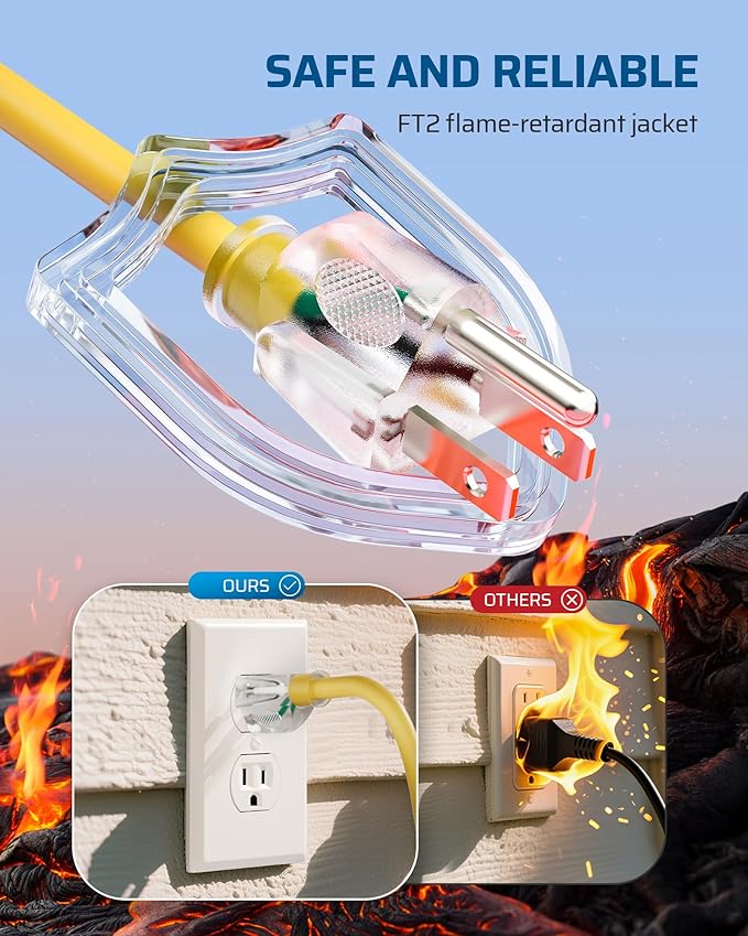 DEWENWILS 15 FT 12/3 Gauge Extension Cord Outdoor Tri-Tap Extension Cord Splitter, Heavy Duty Power Cable SJTW 15 Amp for Multiple Appliances, LED Lighted Plug, ETL Listed