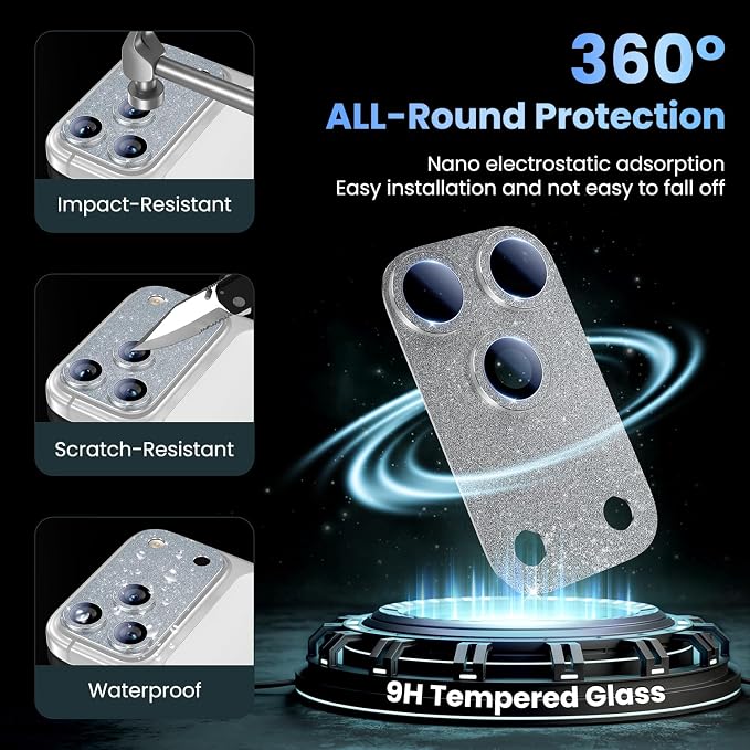 Uyiton for iPhone 17-Pro-Max Camera-Lens Protector: Bling Metal Tempered Glass