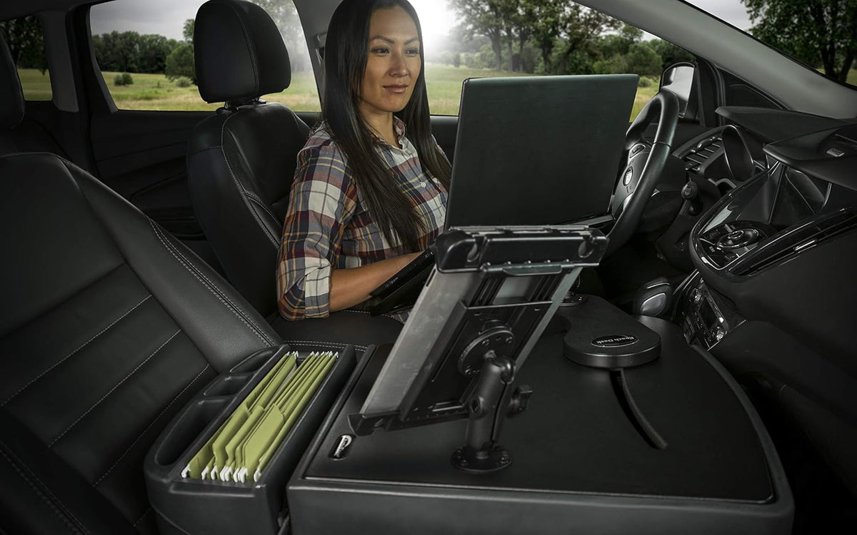 AutoExec Reach Desk Front Seat Car Desk and Portable Workstation with Tablet Mount and Phone Vent Clip, Black
