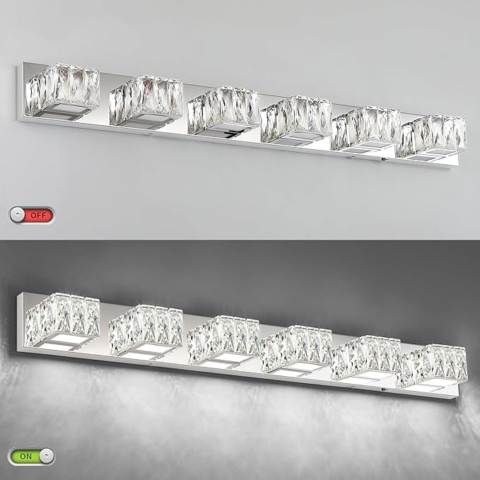 ZUZITO 6 Lights Bathroom Vanity Light - LED Bathroom Lights Over Mirror 5CCT Dimmable - Modern Crystal Chrome Vanity Wall Light