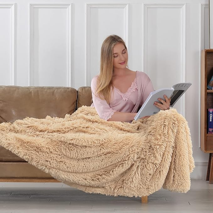 Tuddrom Decorative Extra Soft Faux Fur Throw Blanket 50"x60", Solid Reversible