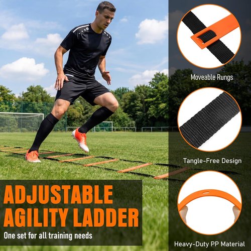 Agility Ladder Set by [Brand Name] - 20ft Speed Ladder with Hurdles, Parachute, Cones & Jump Rope | Enhance Agility & Speed for All Ages