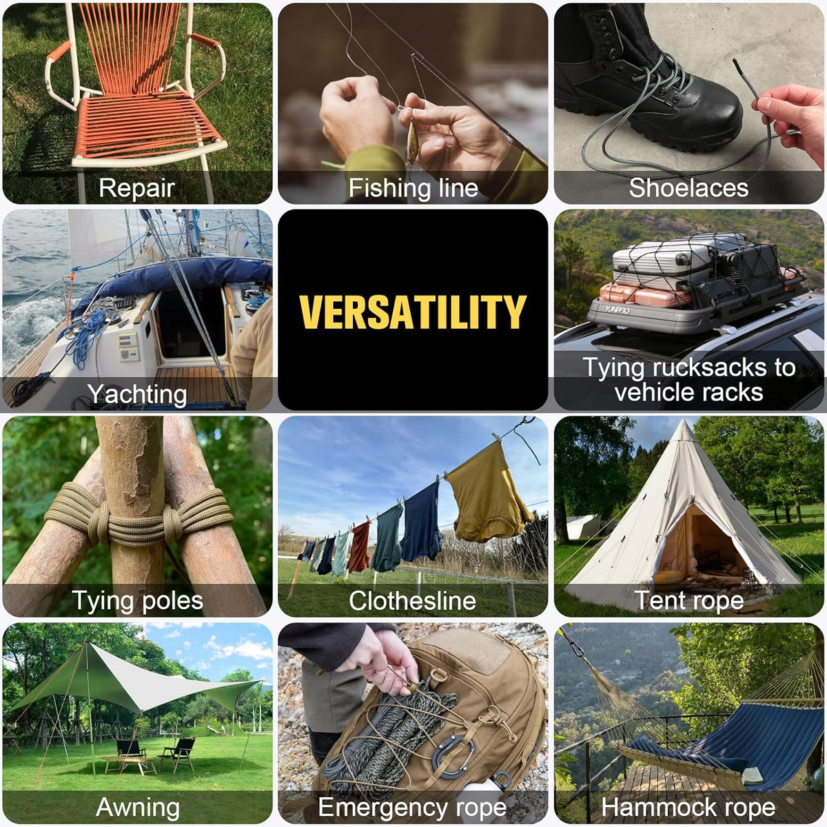 Paracord Rope 750 lb - Heavy Duty 12-Strand Parachute Cord | 1000ft, 500ft, 200ft, 100ft Options for Survival & Camping Gear