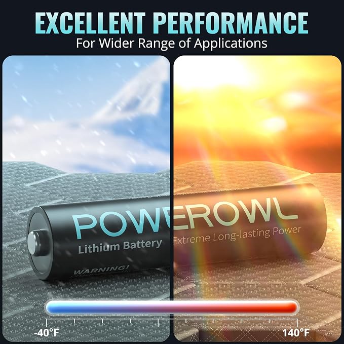 POWEROWL AA Lithium Batteries 4 Pack, 3400mAh High Capacity 1.5V Double A