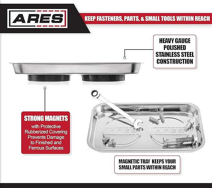ARES 70042 - Large Magnetic Part Tray - Screws, Sockets, Bolts, Pins, and Tools Stay Vertical, Horizontal and Upside Down with Super Strong 4-Pound Magnets