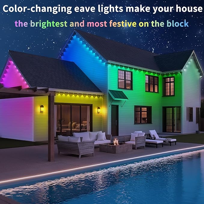 300FT Permanent Outdoor Lights, Smart RGB Eaves Lights with App/Remote Control, LED IP67 Waterproof Outdoor Lighting for Halloween Christmas Holidays Daily Party House Roof Lighting