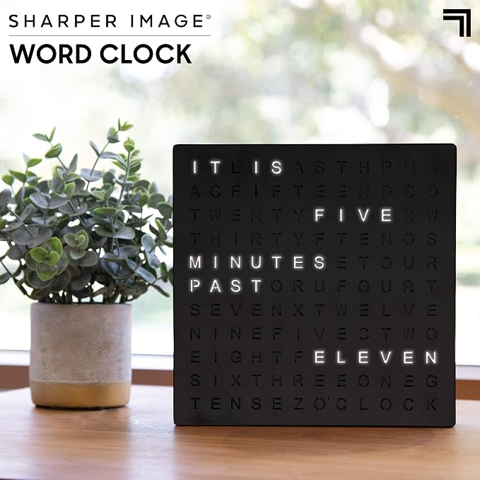 Sharper Image LED Word Digital Clock, Light-Up Desk & Wall Clock, Modern Time