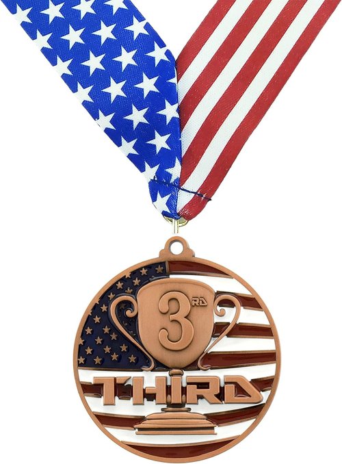Decade Awards Custom Engraved Patriotic Place Medal - Stars and Stripes Ribbon | 2.75 Inch Wide