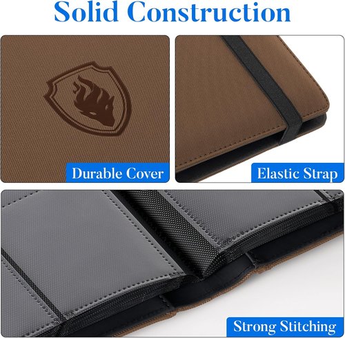 Fabmaker Premium 9 Pocket Card Binder - Sturdy PU Cover for 360 Cards | Sleek Brown Trading Card Album