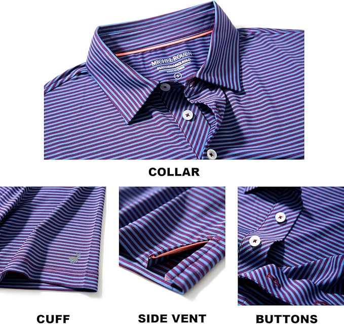 Mens Golf Shirt Moisture Wicking Dry Fit Performance Sport Short Sleeve Striped Golf Polo Shirts for Men