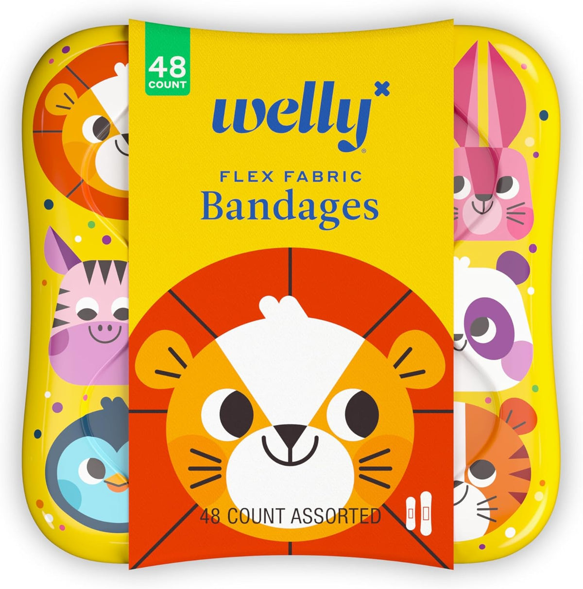 Welly Bandages - Adhesive Flexible Fabric Bravery Badges | Colorful Zoo Animal Designs | 48 Count