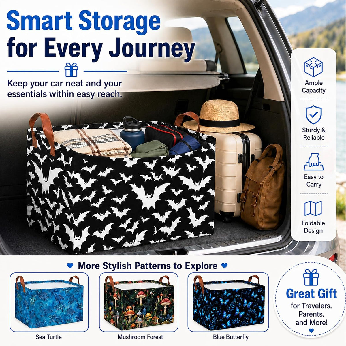 Butterfly Car Trunk Organizer 20L Fold Auto Storage Basket with Handles
