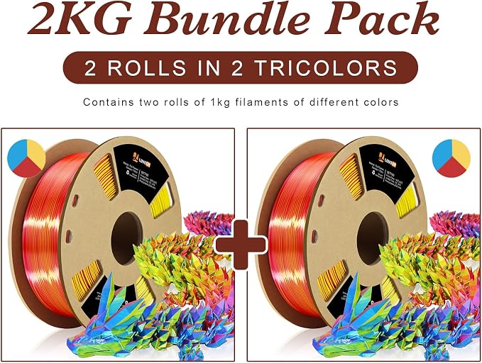 LOVOON Silk PLA 3D Printing Filament Bundle 2KG, PLA Filament 1.75mm Shiny