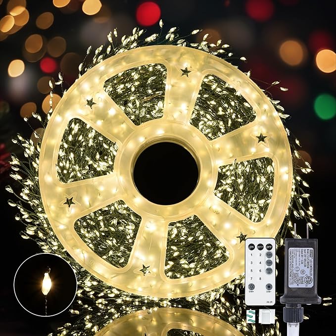 Fairy Lights Plug in, Dailyart 2000 Led Twinkle String Light with Remote 130Ft Waterproof 8 Modes Warm Cluster Lights with Timer for Bedroom Wreath Window Wedding Christmas Tree Decoration, Green Wire