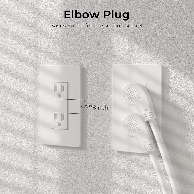 FIRMERST 1875W Flat Plug Extension Cord 3 Feet 14 AWG 15A White, 2 Packs