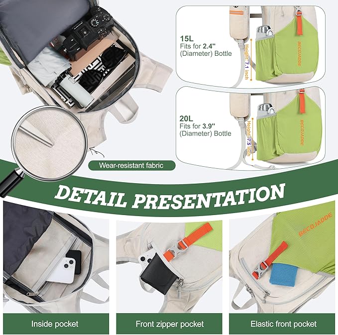 BECOJADDE 15L Small Hiking Backpack