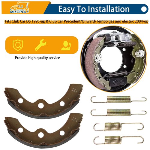Mixopoly Golf Cart Brake Shoes Pads with Spring Kit for Club Car DS & Precedent 1995-up, Replace OEM 101823201 1018232-01 101816301 1011466