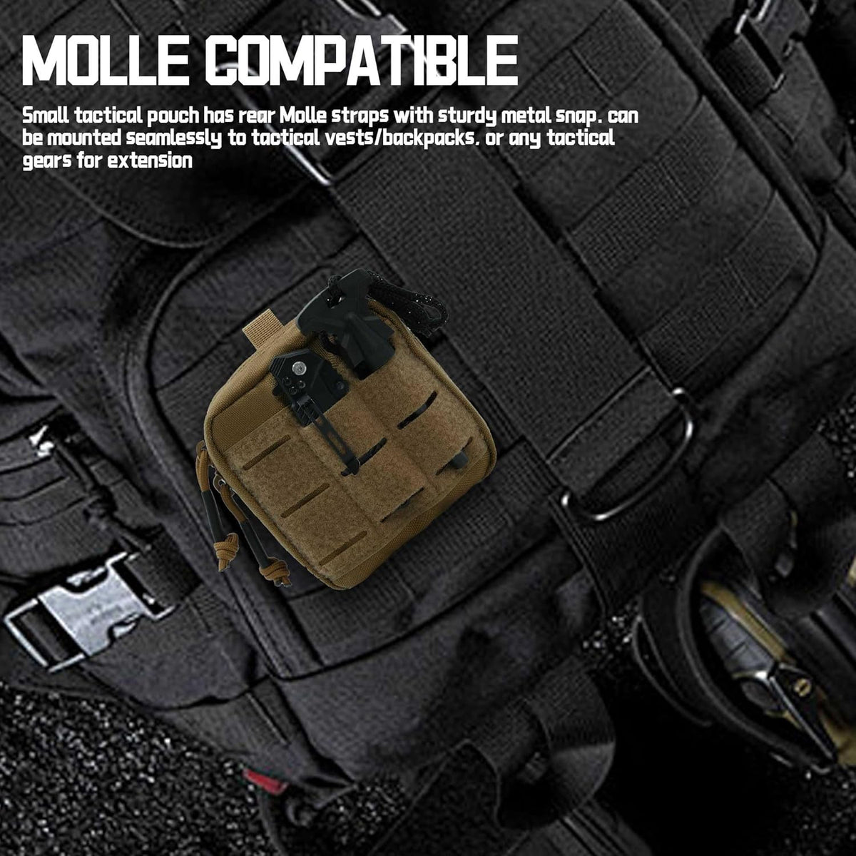 Upgrade Tactical Molle Admin Pouch - Laser Cut Design with Flag | 4x4 Inches, Interior Divider & Vinyl Pocket
