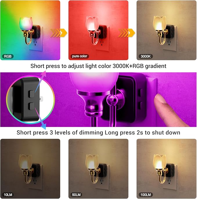 JandCase Night Light, Night Lights Plug into Wall, Glass Tulip LED Nightlight