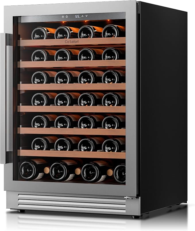 Ca'Lefort 24 Inch Wine Fridge, 61 Bottle Under Counter Wine Cooler | 40-65°F Touch Control, Dual-Pane Glass Door, Adjustable Shelves, 3 Color LED, Built-In or Under Counter for Home Bar Kitchen