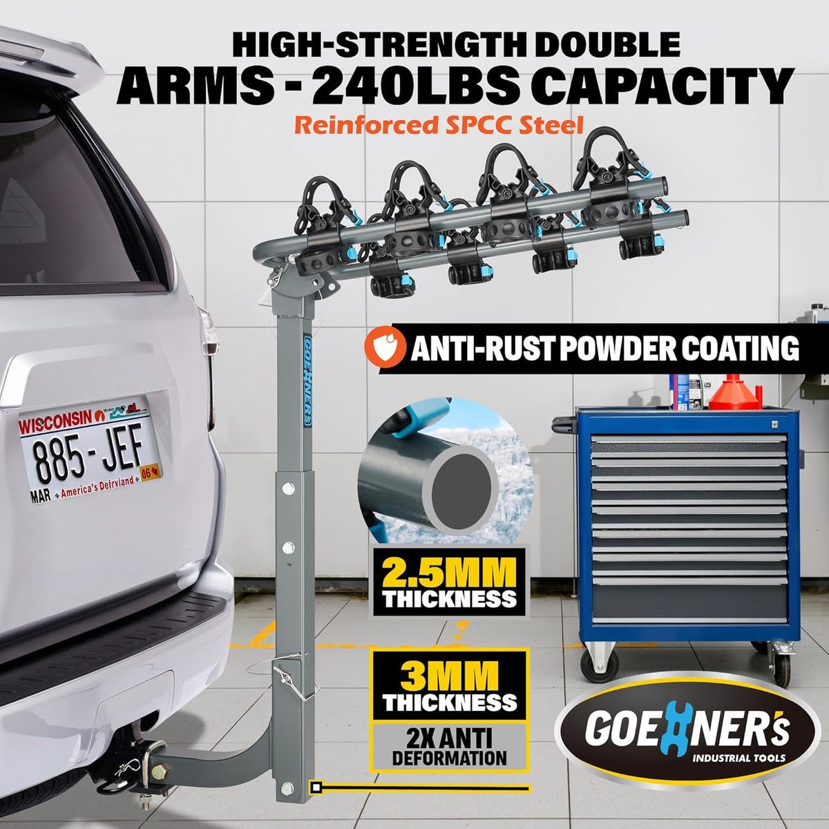 Upgrade 2.0 Hitch Bike Rack - Heavy-Duty Dual Locking Design, 240LBS Capacity | Versatile Hanging Bike Carrier for Car, SUV, Truck & RV with 2” Receiver