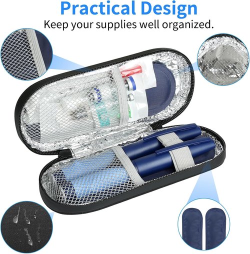 Insulin Pen Cooler - Travel Case with 2 Reusable TSA-Approved Ice Packs | Insulated Bag for Diabetic Supplies - Black