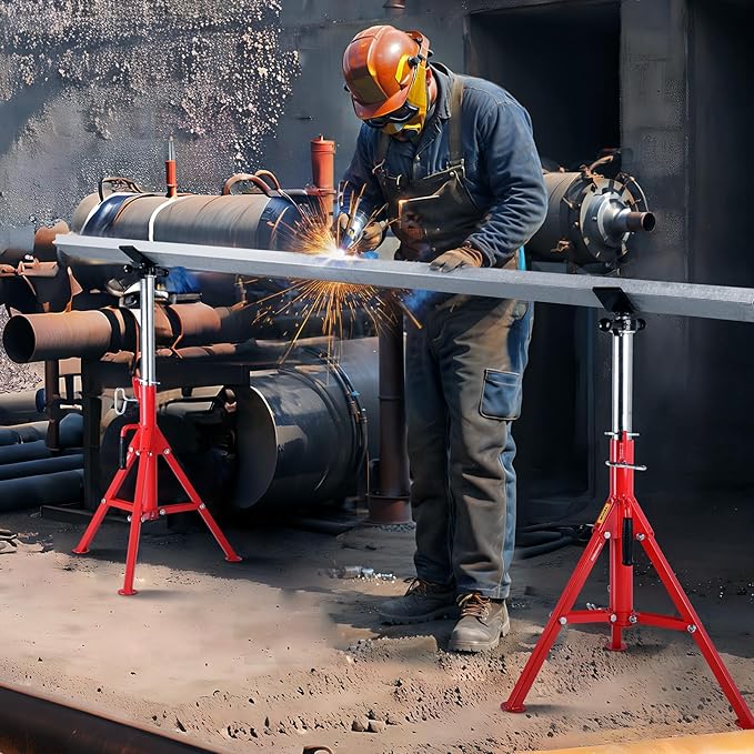 VEVOR V-Head Pipe Stand, 1/8"-12" Capacity, 28"-52" Height Adjustable, Pipe Jack Stands 2500 lbs Load Capacity, Portable Folding Pipe Stands, Durable Carbon Steel Frame
