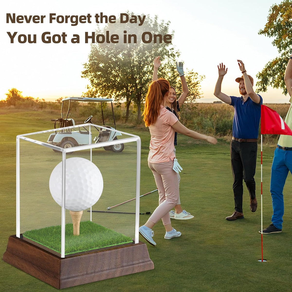 Wanult Golf Ball Display Case - Premium Acrylic Holder with Wood Base & Lifelike Turf | Perfect for Memorabilia