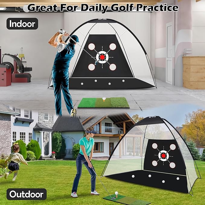 Golf Net,10x7FT with Golf Practice Mat,Hitting Aid Nets for Backyard Driving Chipping Training Swing with Target Outdoor or Indoor–Gifts for Men/Dad/Him