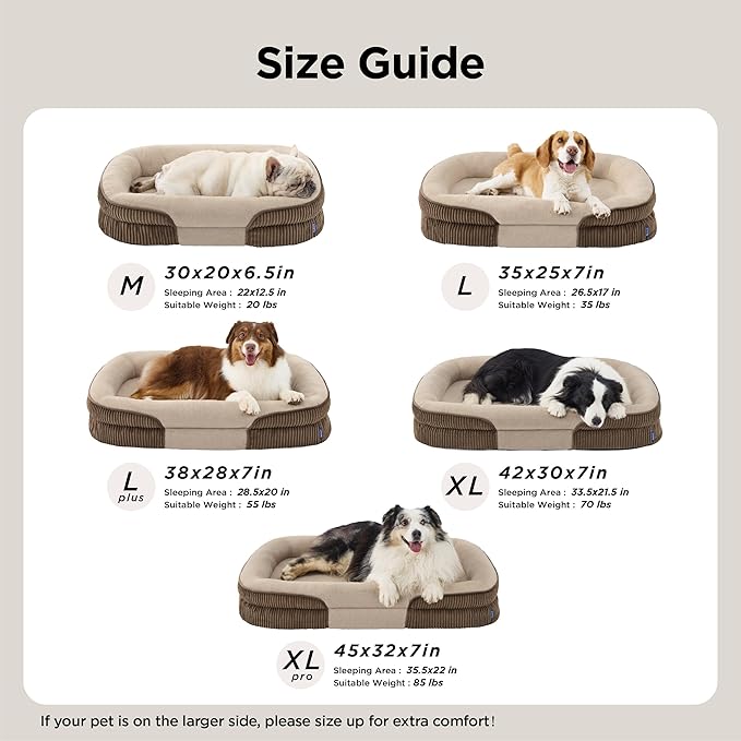 Bedsure Orthopedic Dog Bed Medium Size Dog - 360° Oval Bolster Medium Dogs Beds for Senior Dogs with Waterproof Washable Cover, Comfort Pet Sofa Couch with Ultra-Soft Fleece, Brown, 30"