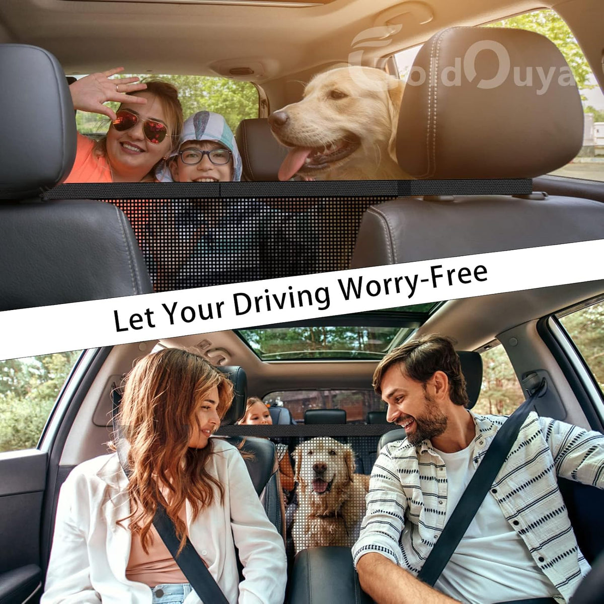 Car Dog Net Barrier, 21 x 21 in Adjustable Mesh Obstacle Car Dog Barrier Net Car Back Seat Pet Fence Car Pet Isolation Protective Network, Easy to Install and Clean