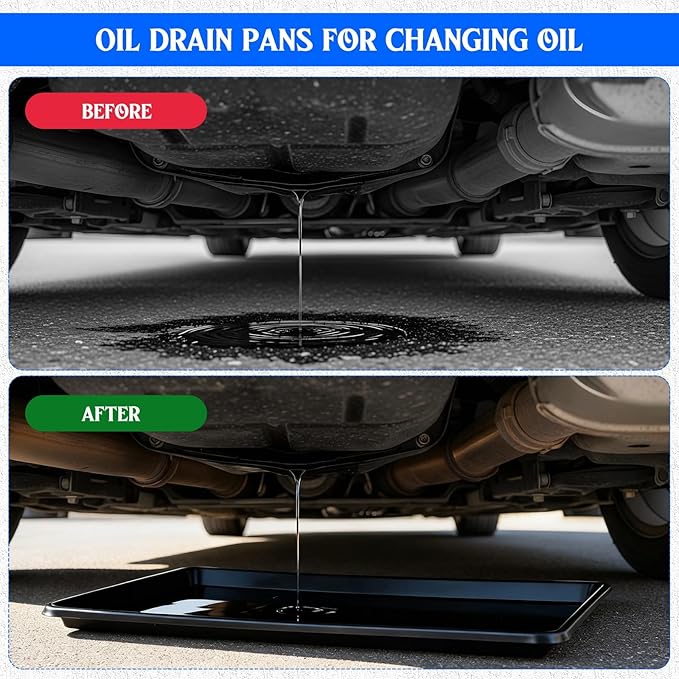 5 Pack Extra Large Oil Drip Pan for Under Car, 35.4 x 24 x 1.6 in Oil Catch Pan, Black Plastic Replacement Tray for Garage Automotive Driveway Washing Machine