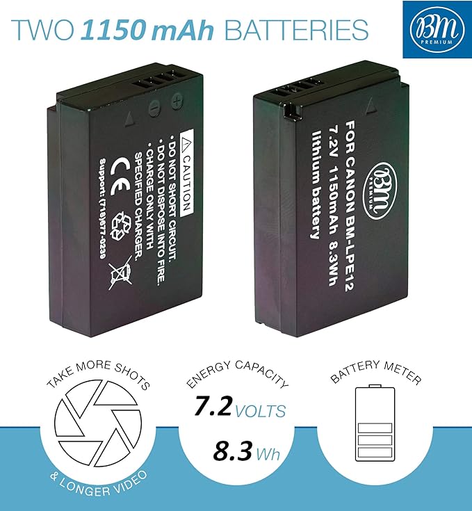 BM Premium 2-Pack of LP-E12 Batteries and USB Dual Battery Charger