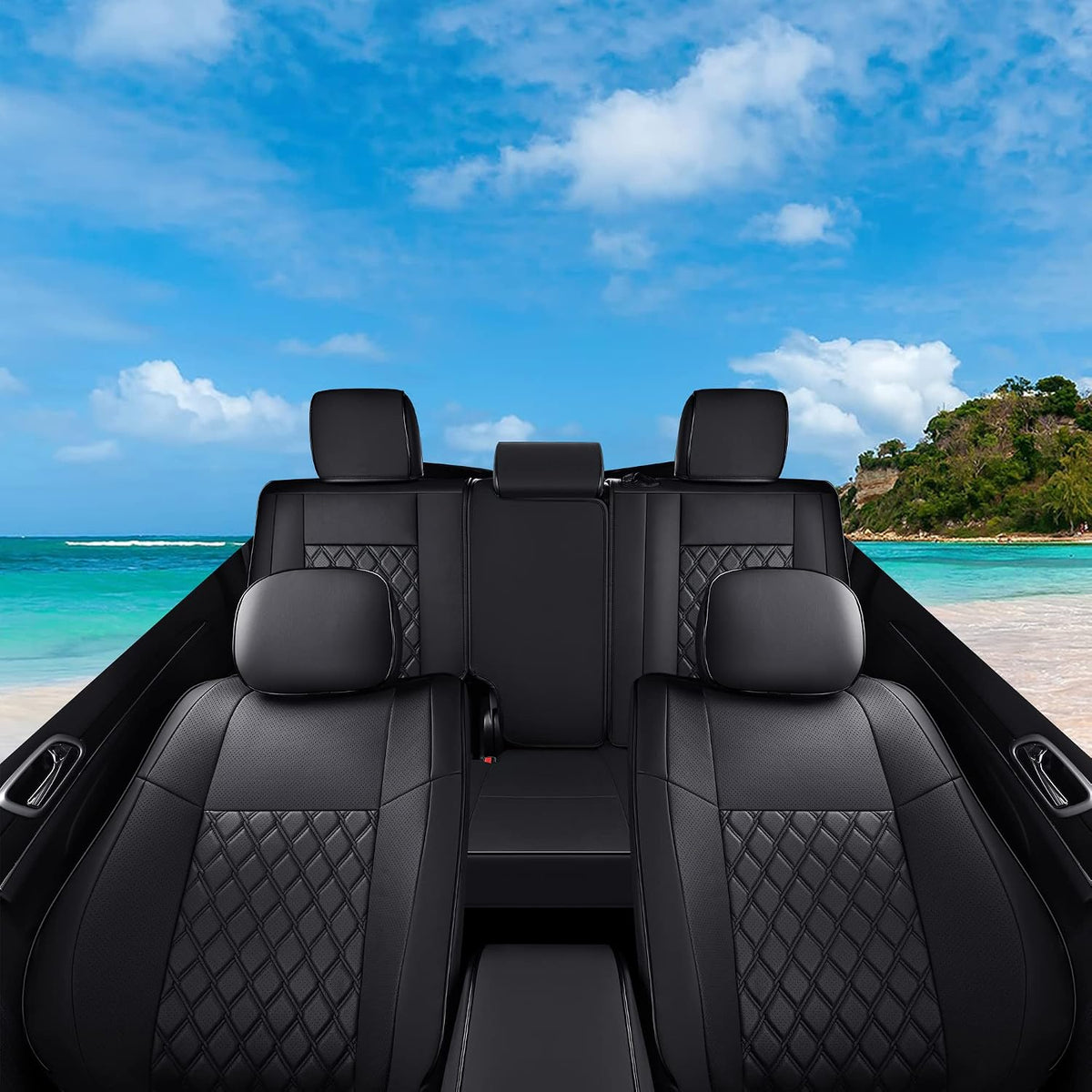 Huidasource Upgrade Jeep Grand Cherokee Seat Covers, Full Coverage Waterproof Leather Car Seat Covers, Custom Seat Cushion Protector Fit for Jeep Grand Cherokee 2011-2021 (Full Set/Black)