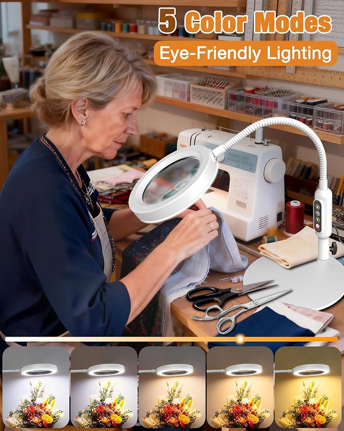 Magnifying Glass with Light and Stand, 5 Color Modes Stepless Dimmable