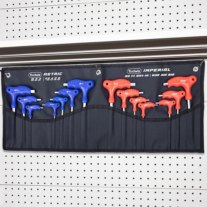 Toolwiz T Handle Allen Wrench Set of 14 Portable Hex Key Set SAE & Metric CR-V Steel Allen Key Set for 4S Shop Bike Motorcycle Repair Mechanics Home Maintenance