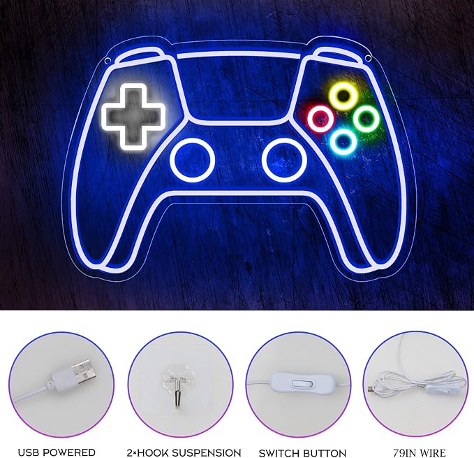 Gamer Neon Sign, Gamepad Shaped LED Neon Sign