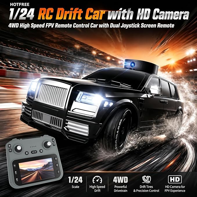 1/24 FPV RC Drift Car with HD Camera, 4WD Remote Control Car with Screen