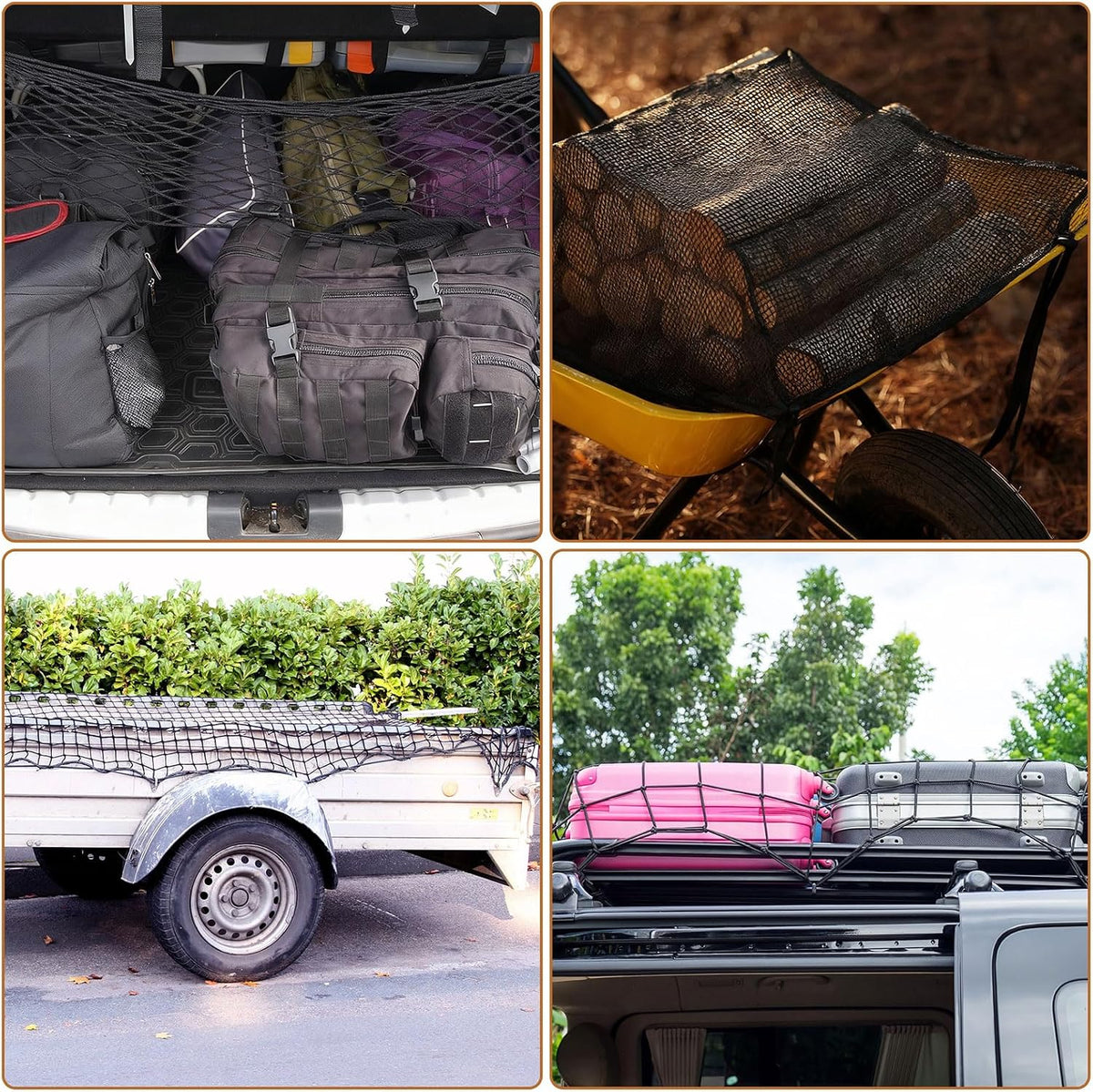 PATIKIL Truck Cargo Net, 28 x 20 Inch Polyester Adjustable Trunk Bed Net Stretchable Mesh Storage Organizer with 8 Hooks Universal for Pickup Trucks SUV Cars, Black