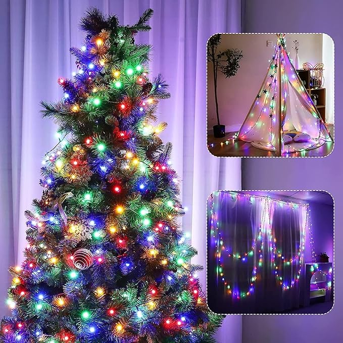 Battery Operated Christmas Lights-132FT 300 LED 8 Modes Outdoor/Indoor Waterproof Fairy Lights, Decorative Light Strings for Wedding Party Bedroom Roof Garden Halloween Thanksgiving Holiday,Multicolor