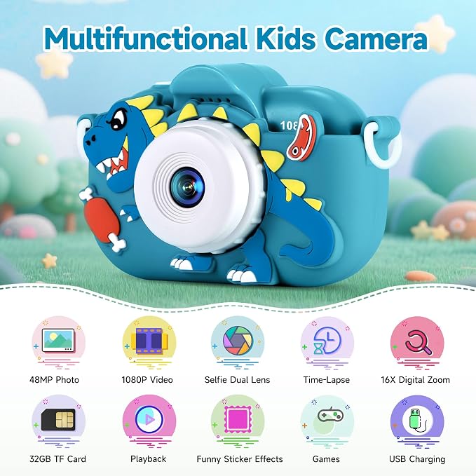 Kids Camera Toddler Toys for Boys Aged 3-9, 1080P Toddler Camera Christmas