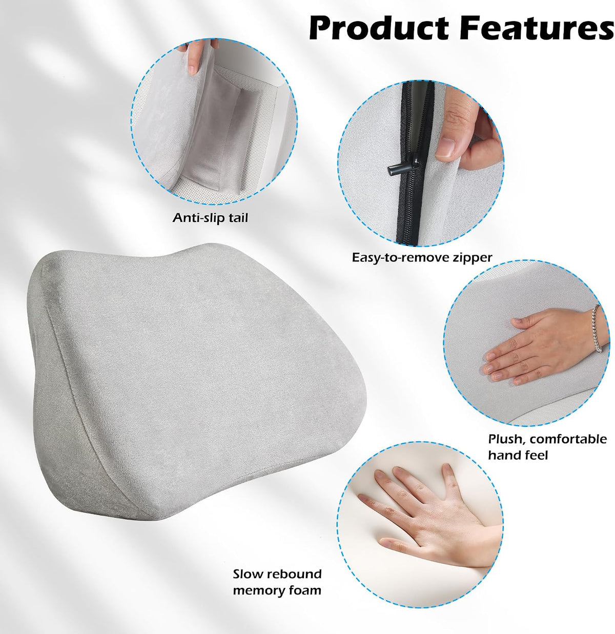 Lumbar Support Pillow for Car Lower Back Cushion, Gray, 2 Packs
