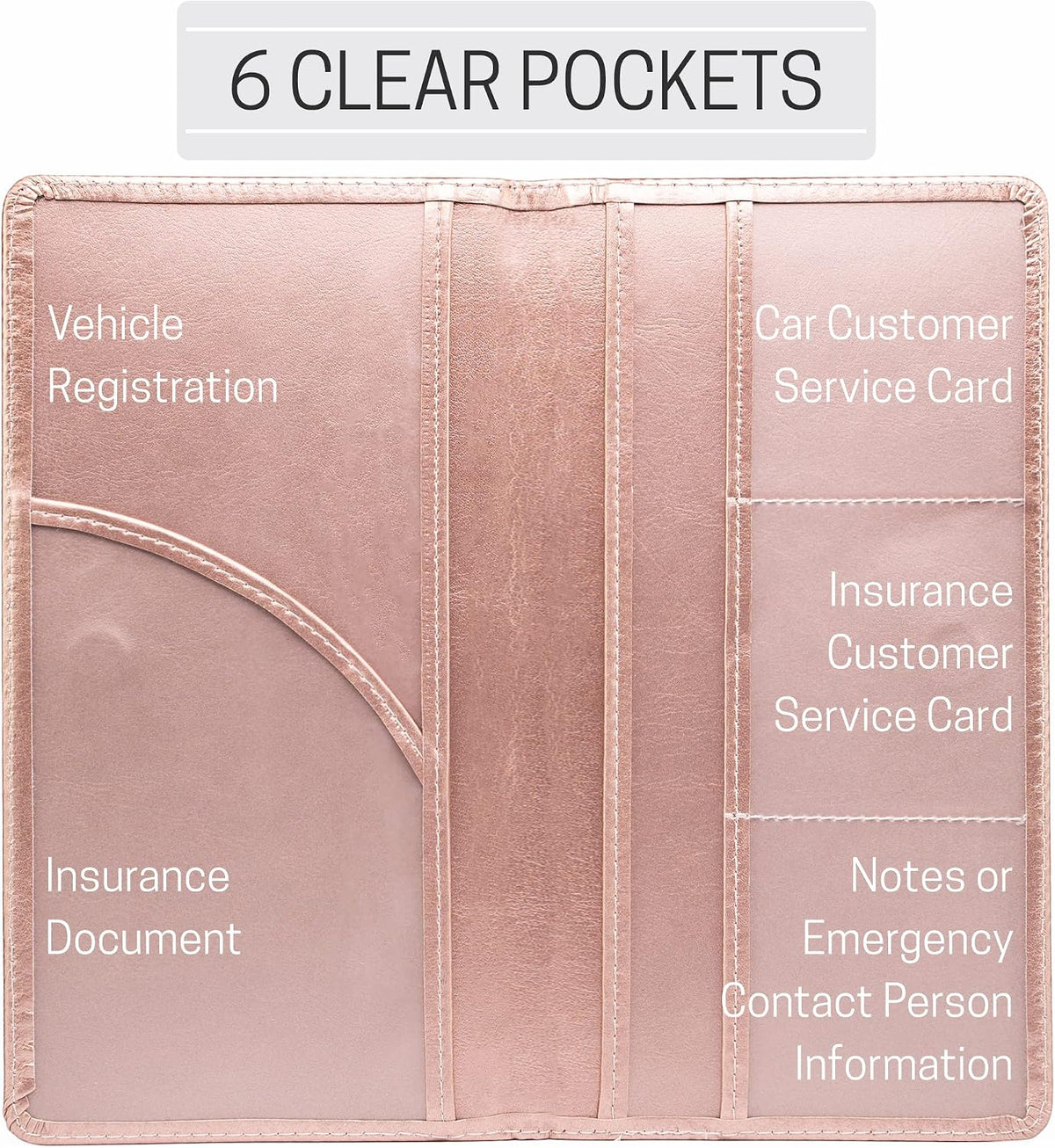CANOPUS Car Registration and Insurance Holder, PU Leather Card Holder, Vehicle Glove Box Organizer for Auto, SUV, Truck, Rose Gold