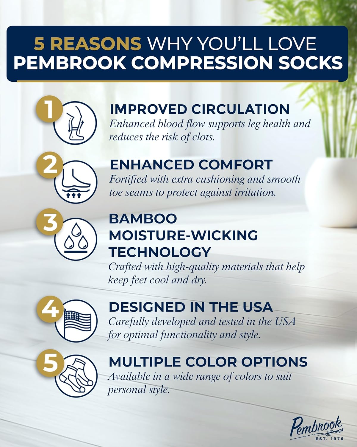 Pembrook Bamboo Viscose Compression Socks - 8-15 mmHg Knee High Support | 3 Pairs for Ultimate Comfort